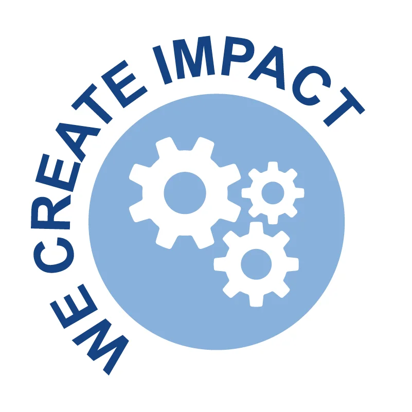 Icon von Rädern mit dem Text "We create impact"