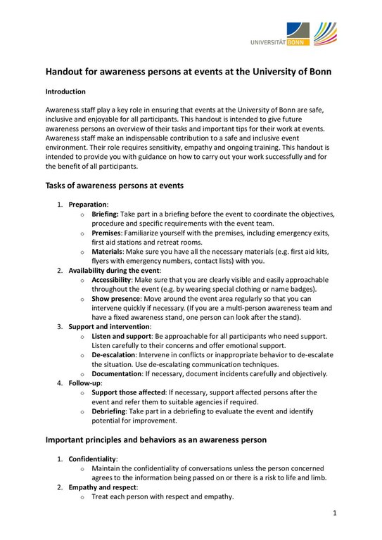 Handout for Awarness Persons